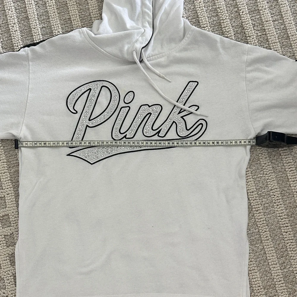 PINK Victoria's Secret White Hoodie with Colorful Sleeve Stripes - Picture 2 of 7